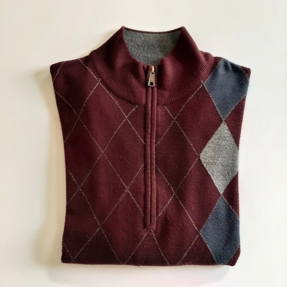 Haggar burgundy argyle men's sweater with mock collar XL